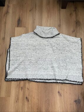 bishop + young grey Speckled Knit Poncho with Black Trim